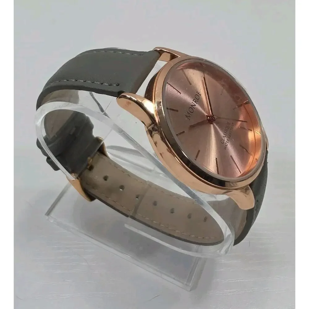 Ladies Monroe by Maestro Rose Gold Tone Watch Gray Leather Band New Battery W283